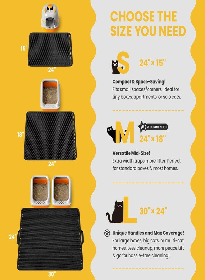 Polarduck Cat Litter Mat Compact Size 23.6"x14.6" for Small Spaces, Upgrade Waterproof Leakproof Back Layer, Honeycomb Trapping Mat, Washable, Easy to Clean, Scatter Control Kitty Litter Matt, Black - Image 2